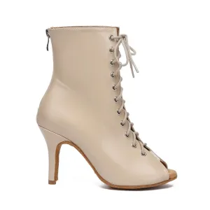 Women Open Toe Sexy Latin Ankle Booties Nude
