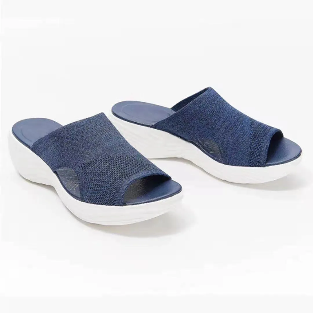 Women's Casual Fly Woven Upper Lightweight Platform Sandals And Slippers