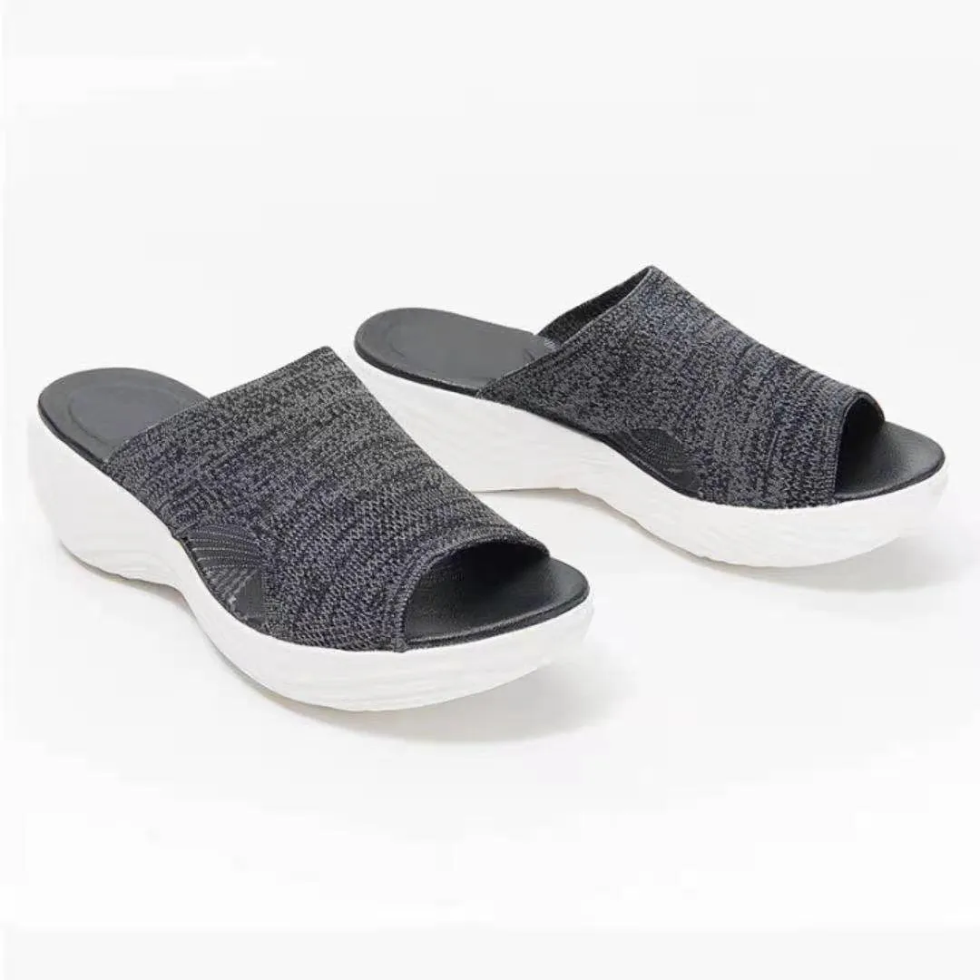 Women's Casual Fly Woven Upper Lightweight Platform Sandals And Slippers