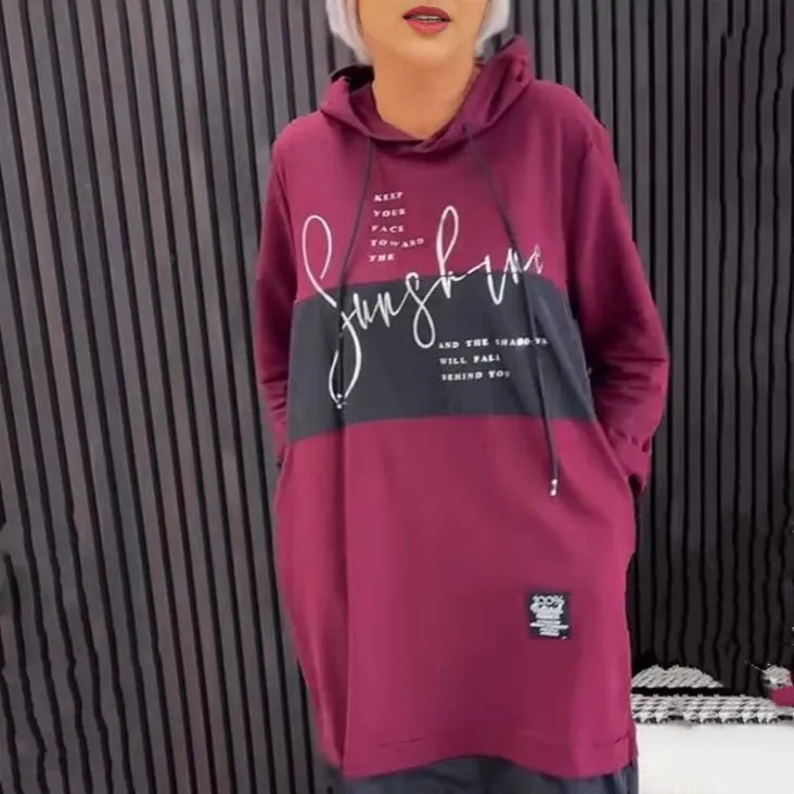 Women's Printed Casual Hoodie Dress with Pockets
