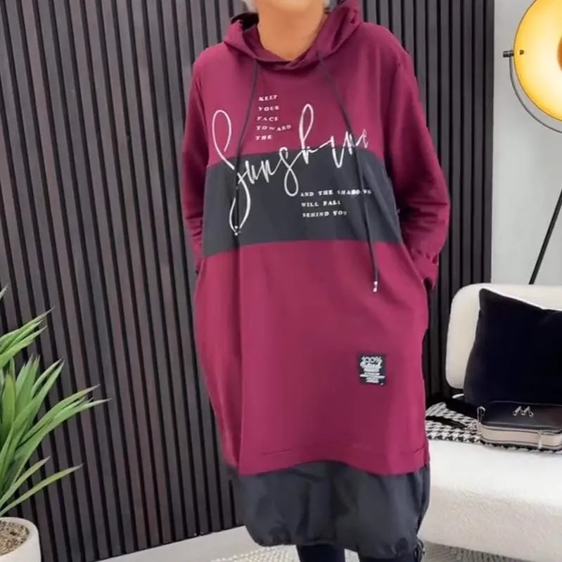 Women's Printed Casual Hoodie Dress with Pockets