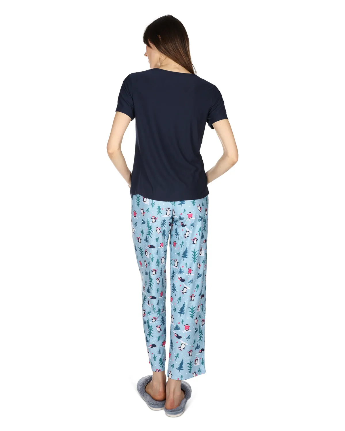 Women's Winter Penguin Two Piece PJ Set in a Bag