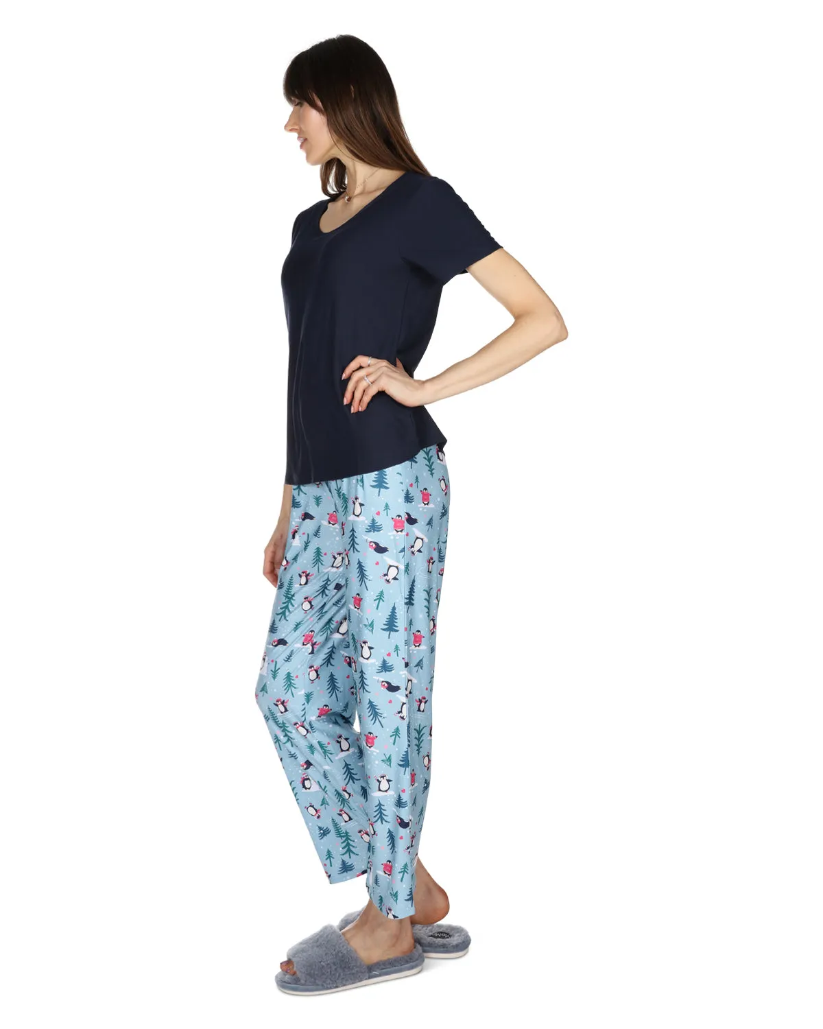 Women's Winter Penguin Two Piece PJ Set in a Bag