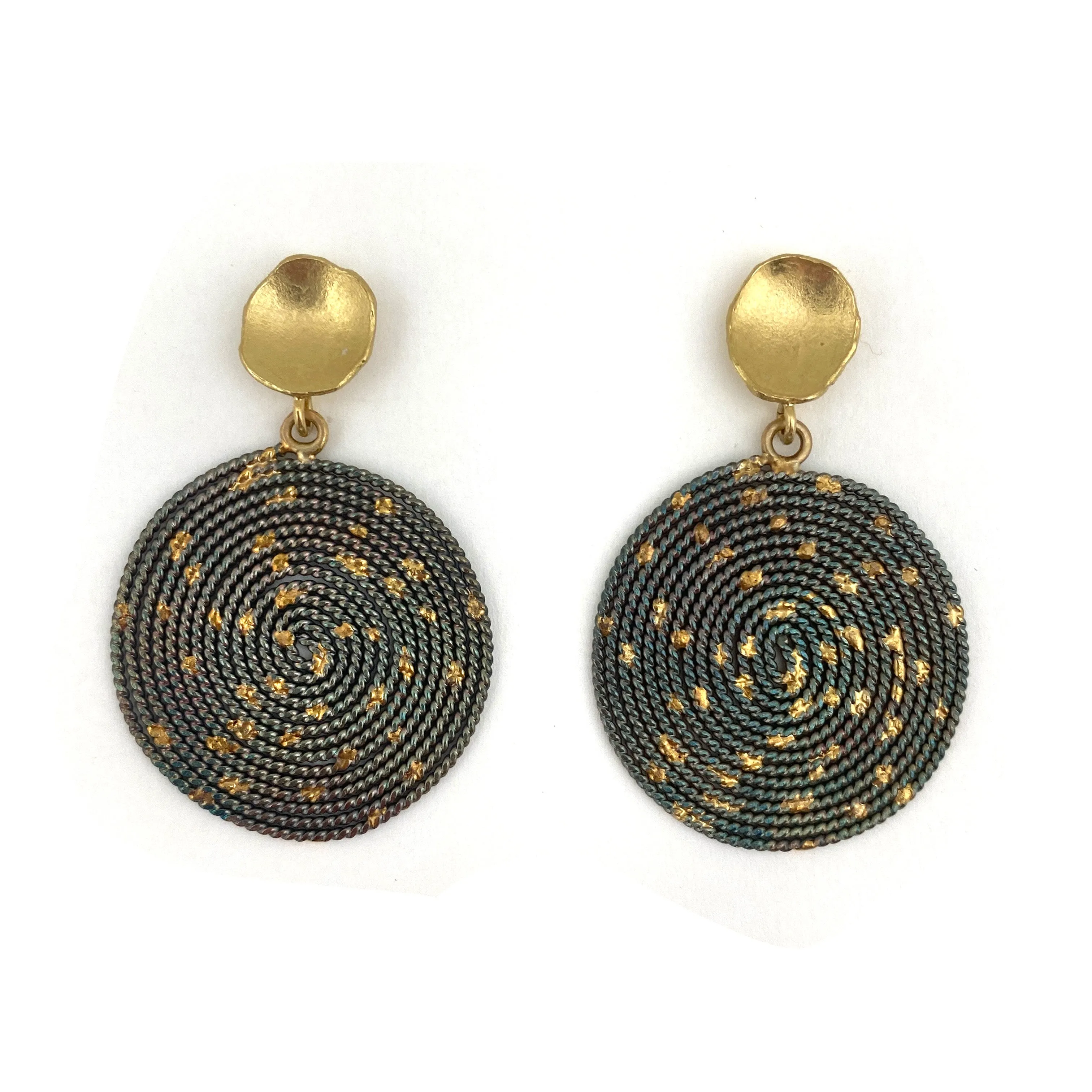 Woven Sterling Silver and Gold Earrings