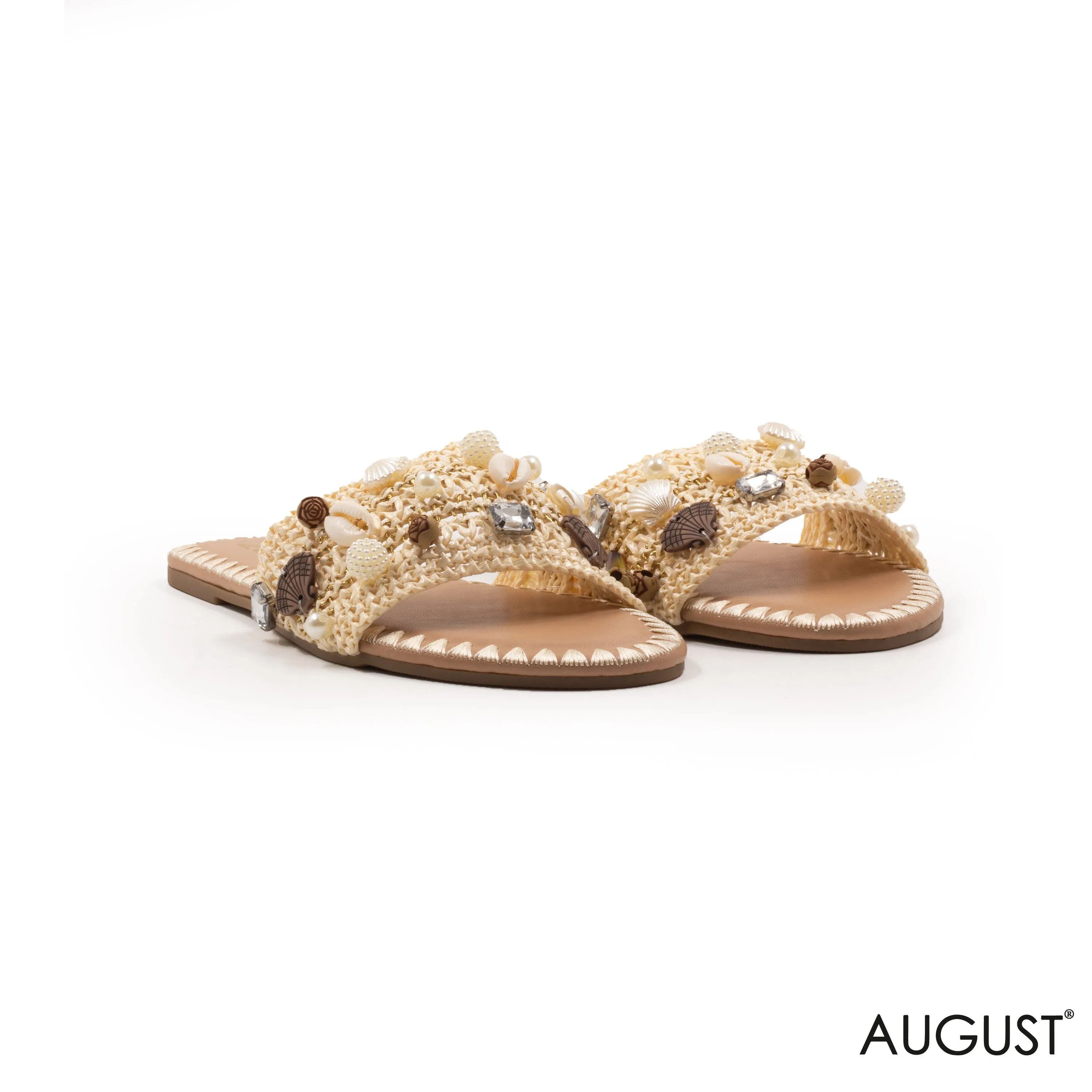 WOVEN STRAPR FLAT SLIPPER WITH DETAILS SHELLS