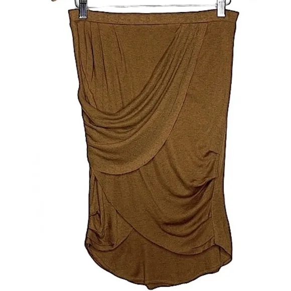 Y2K Isabel Lu Rustic Tan Draped High Low Mini Skirt Small Boho Chic Festival