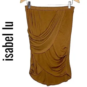 Y2K Isabel Lu Rustic Tan Draped High Low Mini Skirt Small Boho Chic Festival